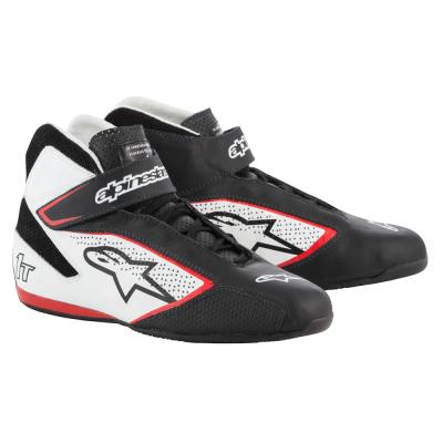 Stivali da gara Alpinestars Tech 1-T in nero/bianco/rosso